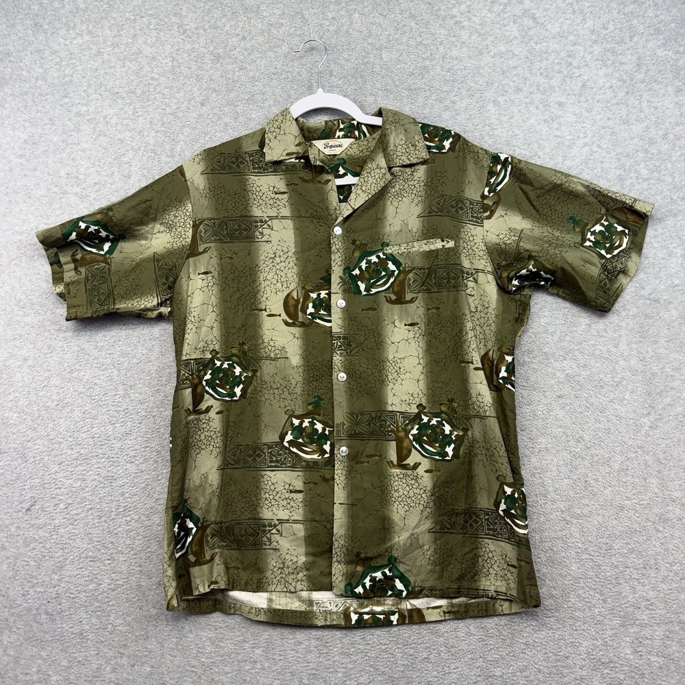 Vintage Tropicana Hawaiian Shirt Mens M Button 70s 60s Loop Camp Collar Green